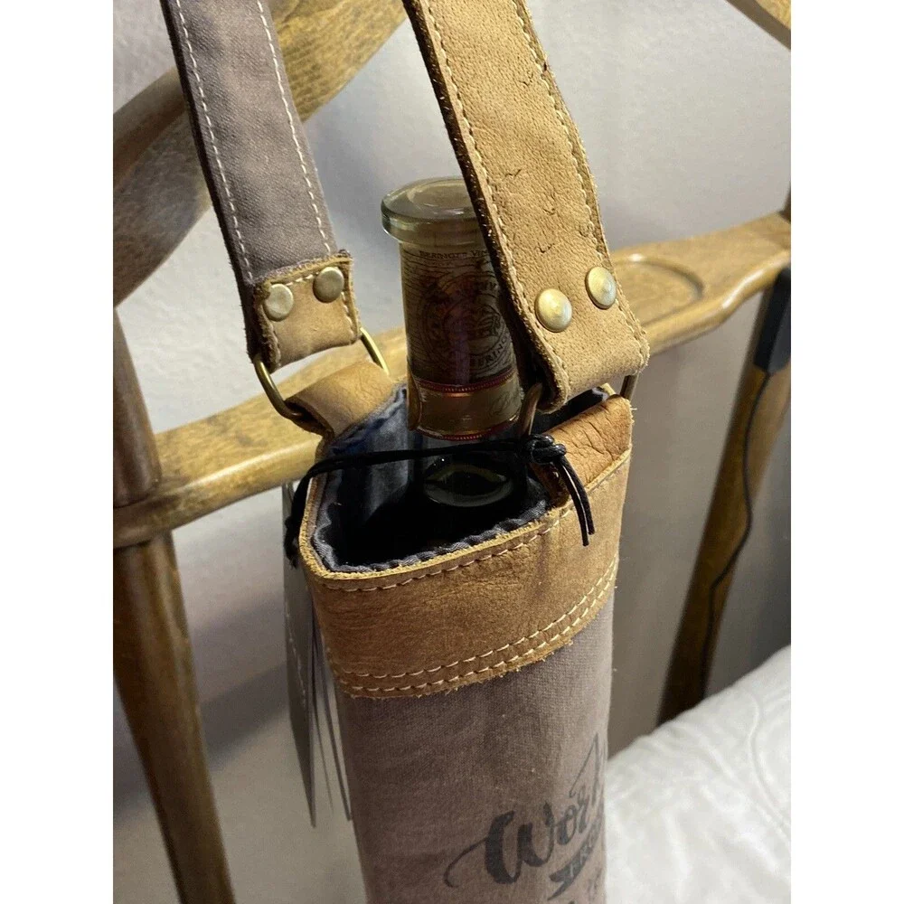 Myra Bag Leather Trim Wine/Bottle  Bag with Shoulder Strap Working Nine To Wine”